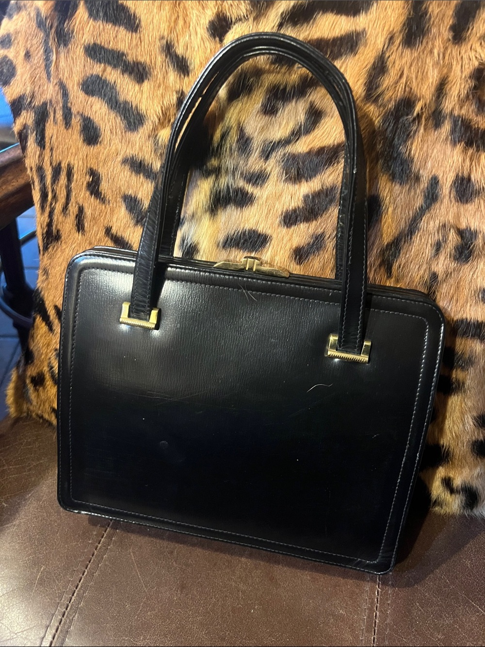 Vintage Dofan Black Leather  Bag  with Gold Hardware